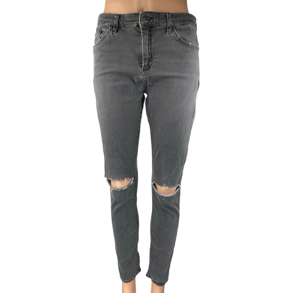 Topshop Moto Leigh Women's Black Distressed Skinny Mid Rise Denim Jeans Pants 30